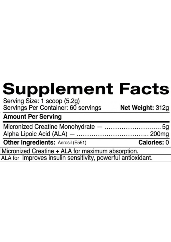 Creatine Monohydrate + Alpha Lipoic Acid (Unflavoured)